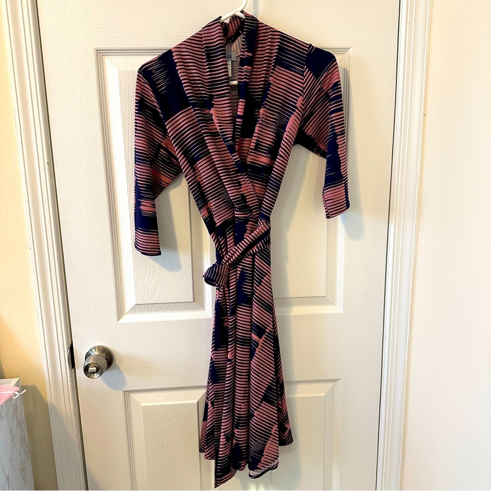 Striped Pink and Navy Wrap Dress